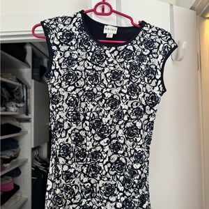 Reiss Black and White Sheath Dress with Cap Sleeves